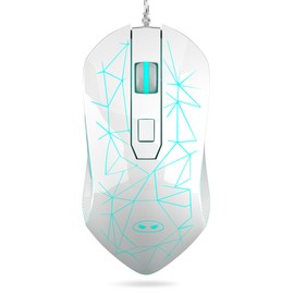 MageGee G6 - Ratón óptico USB ergonómico con retroiluminación LED de 7 colores, 6 niveles de DPI ajustables de 600 a 3200 para ordenador portátil, PC, juegos y trabajo, color blanco