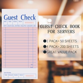4 Pack Pink Guest Checks Books for Servers, Server Note Pads, Waiter Checkbook, Waitress Notepad for Restaurants Supplies, Order Pad Paper Checks 50 Sheets/Pack, 200 Total Tickets
