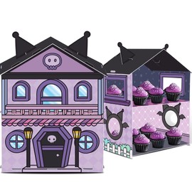 HOMEZZO 1PC Black Purple House Cupcake Stand, Kawaii Birthday Decorations for Baby Shower Birthday School Kindergarten Party Decorations Supplies