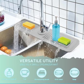 Kitchen Sink Splash Guard,5°slope sink splash guard behind faucet，24in Faucet Mat Splash Catcher，Longer Silicone Sink Mat，Mat Protectors for Kitchen Sink (Gary, 24" x 5.5")