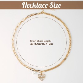 MJartoria 14K Gold Plated Heart Pearl Necklace, Half Paperclip Chain Half Figaro Chain Necklace for Women, Dainty Pearl Jewelry Gifts for Mom, Wedding, Party