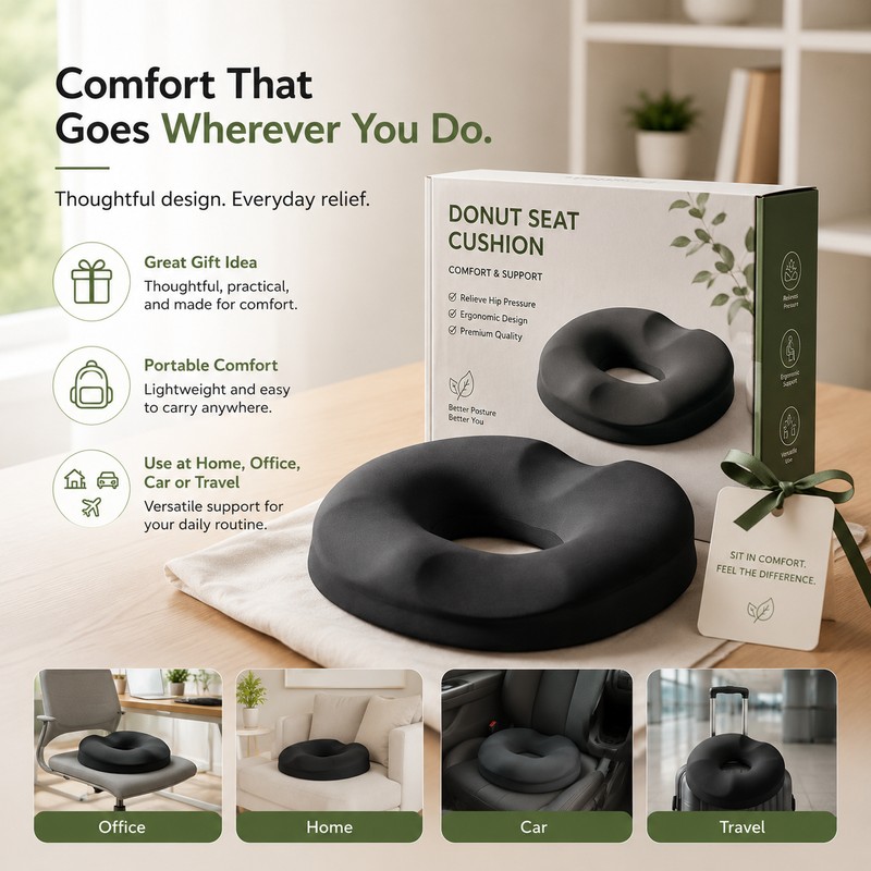 Donut Seat Cushion for Sitting Comfort – Memory Foam Tailbone