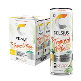 CELSIUS Sparkling Tropical Vibe, Functional Essential Energy Drink 12 Fl Oz (Pack of 24)