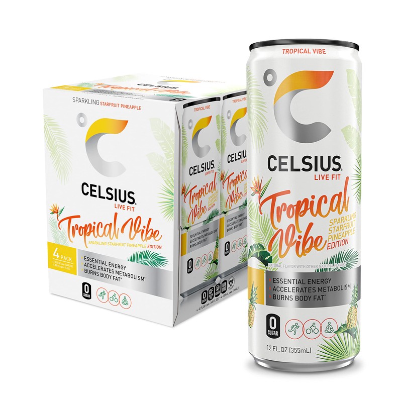 CELSIUS Sparkling Tropical Vibe, Functional Essential Energy Drink 12 Fl