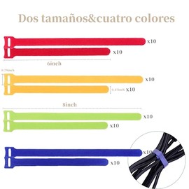 Ataduras de Cables Reutilizables,80Pcs Sujetacables de Colores Bridas para Cables con Gancho&Bucle,Organizador Cables Ties de Correas Para Organización de Cables en Hogares,Oficinas-2 Tallas&4 Colores