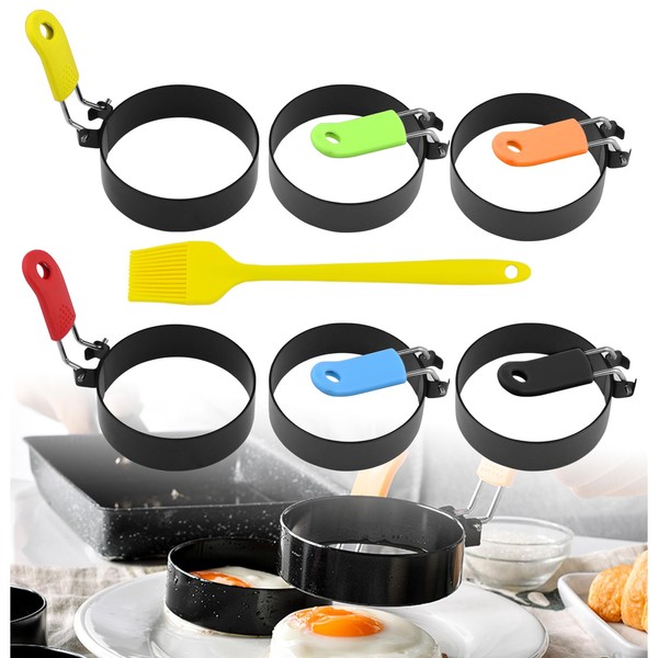YUUTIAL 6-Pack Egg Rings for Frying with Oil Brush,Fried Egg