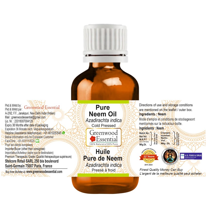 Greenwood Essential Pure Neem Oil (Azadirachta Indica) Natural Therapeutic Quality