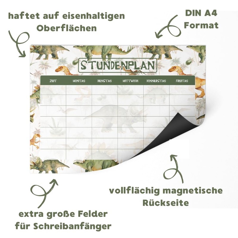 Friendly Fox Dinosaur Magnetic Timetable, Children's Timetable Wipe-Clean, 1st Class