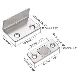 PATIKIL Cabinet Magnetic Catch, 4 Pack Stainless Steel Ultra Thin Adhesive Cabinet Door L-Shaped Magnetic Catch for Kitchen Drawer Closet Door Closing, Silver Tone