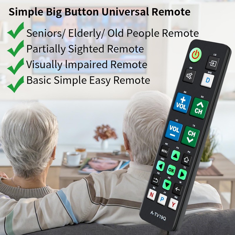Alkia Universal Big Button TV Remote Control with Glow-in-the-Dark Keys