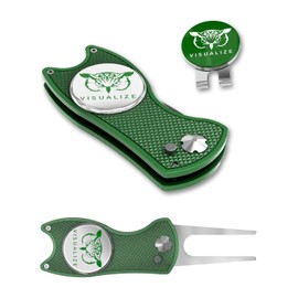 VISUALIZE Premium Golf Divot Repair Tool Kits with Ball Marker- Favorite Golf Gift Sets - Anodized Aluminum Switchblade-Style - Premium Feel & Durability (Dark Green)