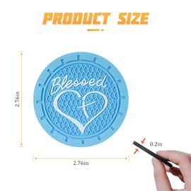 AICEL 4 Pack Car Cup Coasters, 2.75 Inch Soft PVC Car Cup Holder Insert Coaster, Blessed Cross and Heart Christian Anti Slip Shockproof Drink Mat, Universal Vehicle Interior Accessories (Sky Blue)