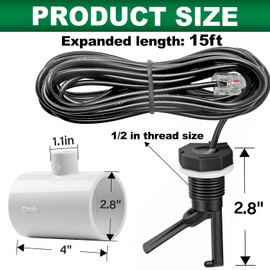 Flow Switch GLX-FLO-RP Compatible with Hayward/Goldline Aquarite Salt Systems -Pool Flow Sensor Replacement Compatible with Hayward Salt Cell & Chlorine Generators - 15 Feet Cable with Tee