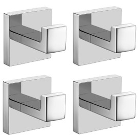 Nolimas Bath Towel Hook SUS 304 Stainless Steel Square Clothes Towel Coat Robe Hook Cabinet Closet Door Sponges Hanger for Bath Kitchen Garage Heavy Duty Wall Mounted, Chrome Polished Finish,4Pack