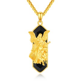 Vavacoy Guardian Angel Necklace for Women Men 925 Sterling Silver Gold Angel Pendant Guardian Angel Amulet Necklace with Black Onyx Catholic Guardian Angel Jewelry