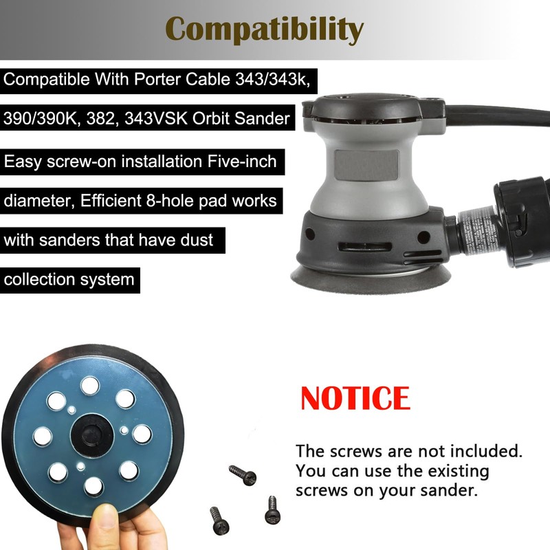 5 Inch 8 Hole Replacement Sander pad for Porter Cable