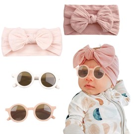 2 Pcs Baby Headband, Baby Hair Bows, Newborn Headbands, Toddler Hair Accessories, 2 Pairs of Glasses,Soft for Newborn Baby Toddlers