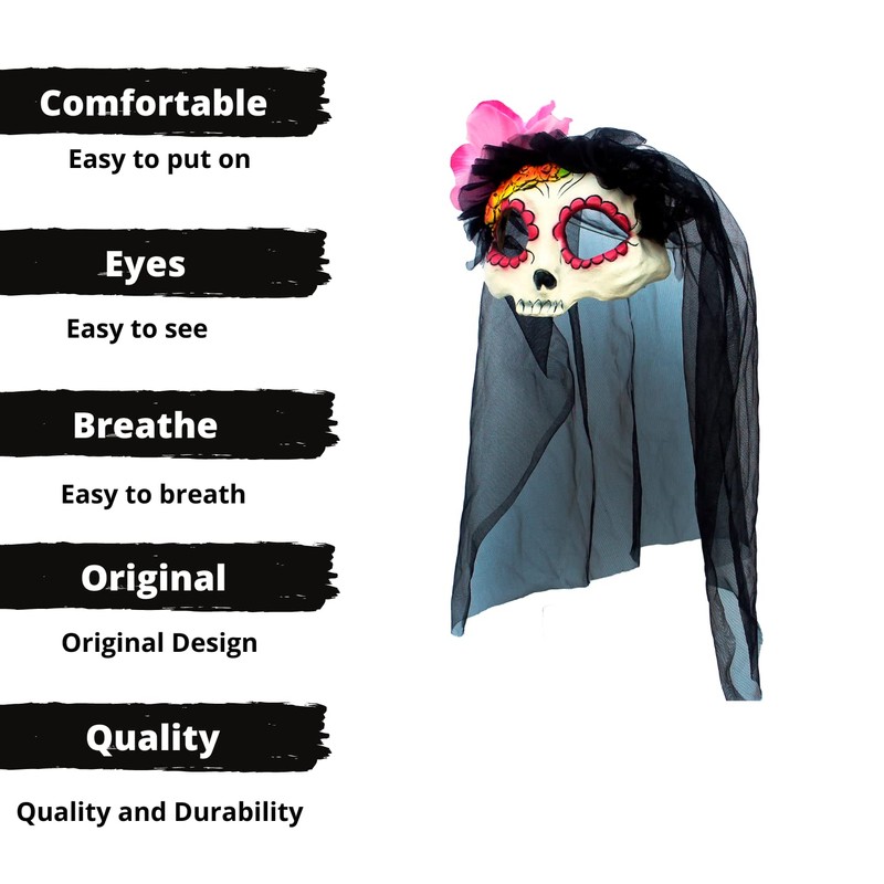 Catrina with Veil, Antifaz de Catrina con Velo, Ideal para