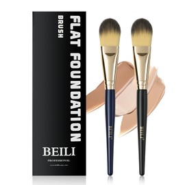 BEILI Juego de 2 brochas de base para corrector de máscara líquida, maquillaje, base plana, brochas de maquillaje para base líquida, base de polvo, mezcla vegana de primera calidad