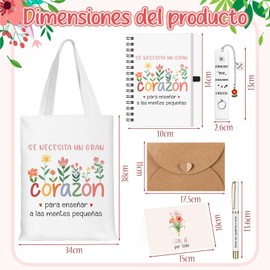 Sinmoe Set of 6 Thank You Gifts for Teachers Fabric Bag for Teachers Pen Notebook Bookmark Metal Greeting Card with Envelope for Graduation