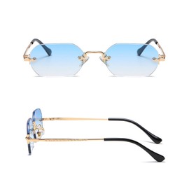 WDZAYXC Retro Rimless Sunglasses for Women Men Rectangle Sunglasses-Gold/Light Blue