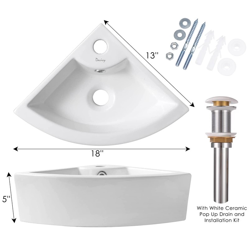 Davivy 18" x 13" Corner Bathroom Sink - White Ceramic