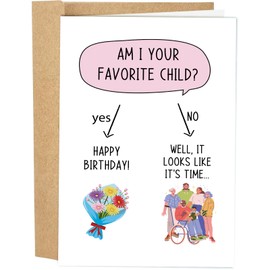 Naixiwen Favorite Child Birthday Card for Mom Dad, Hilarious Birthday Card from Daughter Son Children, Am I Your Favorite Child