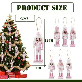6p 12cm Pink Wooden Christmas Nutcracker Soldiers,Pink Christmas Ornaments,Christmas Tree Decorations Mini Nutcracker Figures Hanging Xmas Figures Puppet Soldiers Gifts Toy for Tree Decorations