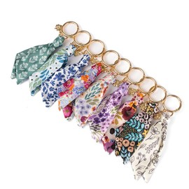 Colorful Satin Keychain - Elyse Breanne Design - Floral and Patterned Satin-Tied Accent Keychains for Purse or Keyring:_Summer Meadows