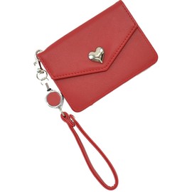 Altrose 332954-04 Red Pass Case Commuter Card Holder IC Card Case Commuter School with Reel Strap Pocket Heart Casy Simple Heart Cute Silver Synthetic Leather