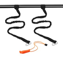 ATBUSS 2 Black Kayak Paddle Ropes, 2 Hooks, 1 Orange Whistle, Elastic Canoe Paddle Strap with Carabiner, Canoe Raft Paddle Tool, Kayak Accessories for Kayak, Canoe Boat