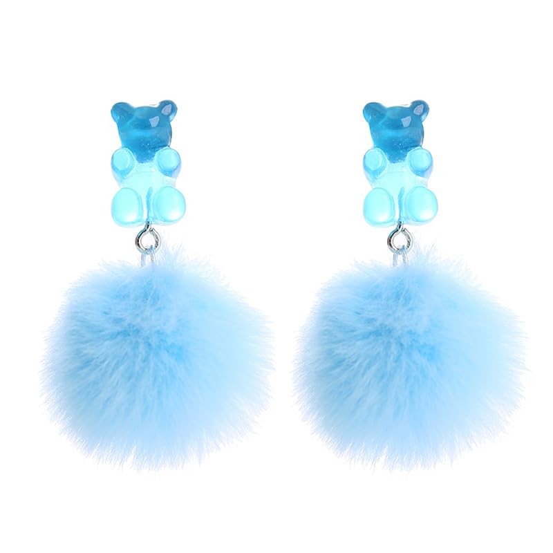 Pom Pom Candy Bear Earrings Fluffy Faux Fur Ball Earrings