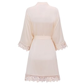 Women's Plus Size Satin Robes Lace Trim Silk Robes Bridesmaids Robes Silky Kimono Robes Wedding Bathrobe, Champagne