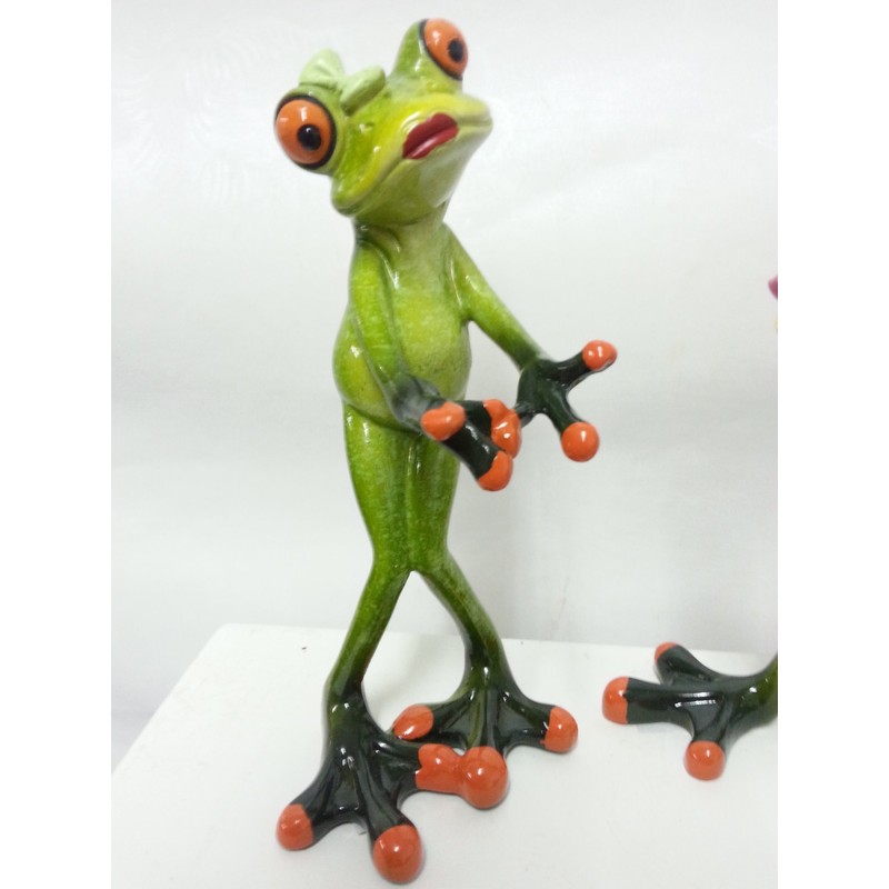 Pair of Frogs Artificial Stone Grass Green