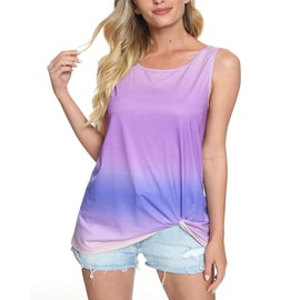 Tie Dye Tank Top Women Tie Front Tops Twist Knot Sleeveless Loose Fit Henley Tank Top Purple Small