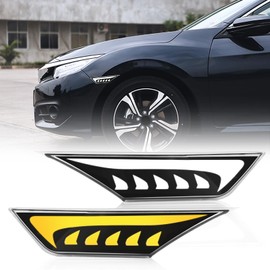 AFOGGEST LED Side Marker Light For Honda Civic Sedan Coupe Hatchback 10th Gen 2016-2021 Position Lights Fender Light Side Marker with Sequential Amber Turn Signal