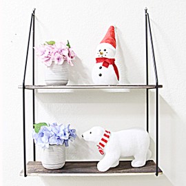 Admired By Nature 2 Tier Rustic Wooden Floating Wall Mounted Hanging Shelves, C. Natural