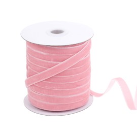 50Yd Velvet Ribbon Vintage Thin Velvet Fabric 3/8 Inch Wooden Spool Fabric Pink Ribbon Set for Christmas Wreath Decoration, Wedding Home Handmade Craft Ornaments Wrapping and Making