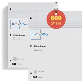 1InTheOffice College Ruled Filler Paper, 8 1/2" x 11", 800 Sheets (800 Sheets)