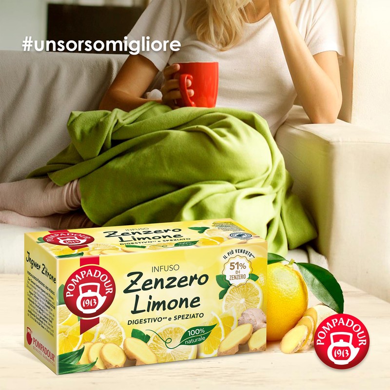 Pompadour, Infuso Zenzero e Limone, 60 Filtri (3 Confezioni da