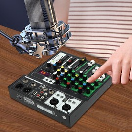 4 Channel DJ Mixer Soundboard Console System Professional Mixer Mixer Portable Mini Audio Mixer DJ Controller Sound Mixer, USB Drive & Bluetooth Connection