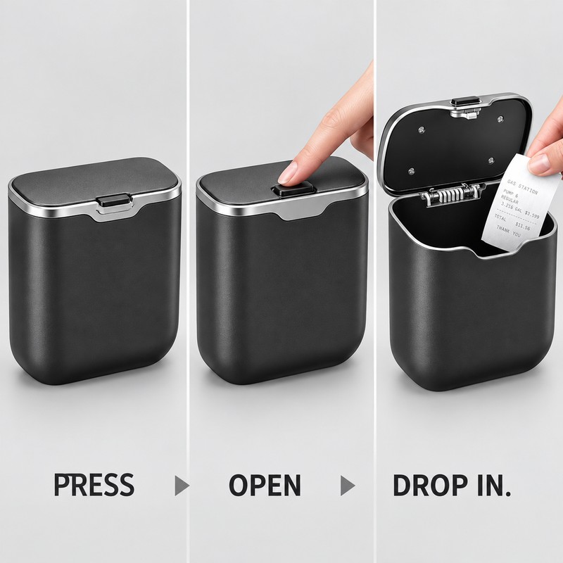 Car Trash Can with Press Lid – Hanging ABS Interior