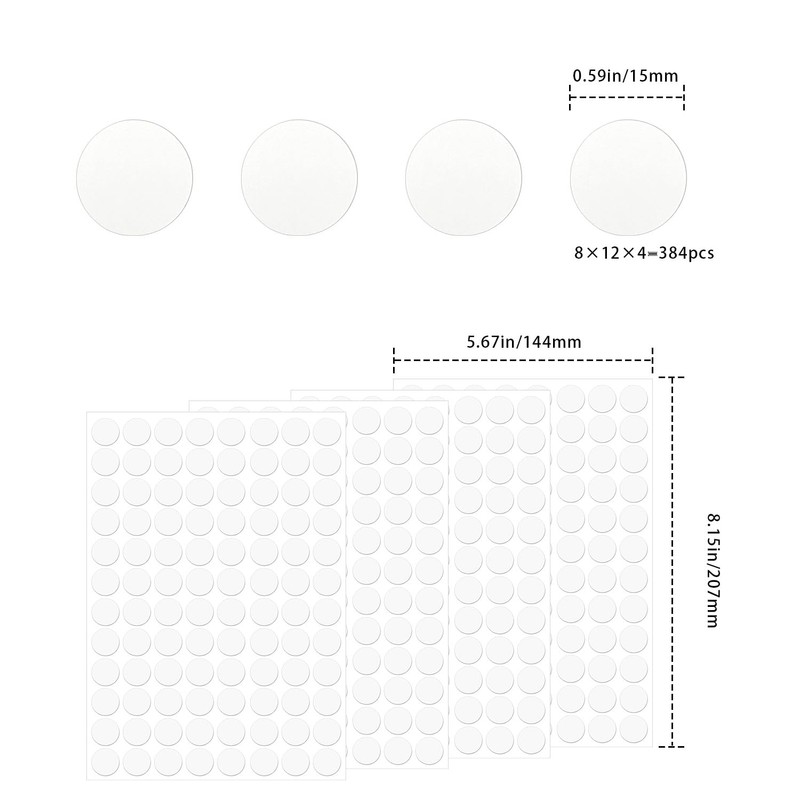 384 Pcs White PVC Screw Hole Stickers, 15mm, Indoor, Round,