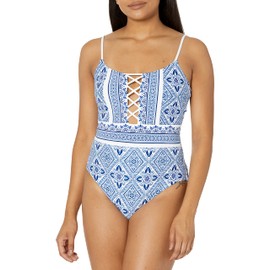 La Blanca Women's Standard Strappy Mio One Piece Swimsuit, Capri Blue//Mediterranean Breeze, 16