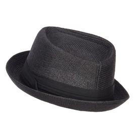 Big Size Solid Upbrim Pork Pie Fedora - Black 2XL-3XL
