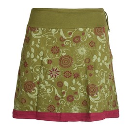 Vishes Women's Floral Skirt, Alternative Clothing, Layered Look, with Mandala and Ethnic Print - olive Floral, size: 38