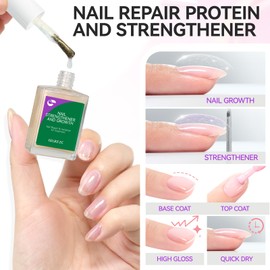 Nail Repair Strengthener for Home Care: Gelike EC 6 in 1 Natural Nail Protein Hardener Extra Strong and Growth - Long Lasting and Fast Dry Polish for Damaged Weak Split Treatment(Glitter Pink 15ml)