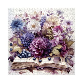 Purple Flower Books Puzzles for Adults 1000 Pieces Nature, Beautiful Plant Floral Art Jigsaw Puzzles, Impossible Challenging Puzzle