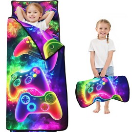 Toddler Nap Mat with Pillow and Blanket Sleep Mat Extra Large Rolled Napping Mats 60"x20"for 3-7 Years, Slumber Bags for Boys Girls, Kids Sleeping Bag for Daycare, Preschool Travel Camping