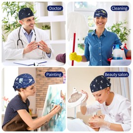 BLAZDEVE 6Pcs Working Caps with Button and Sweatband, Adjustable Working Hats, Turban Cap, Printed Soft Cotton Hood for Women and Men (AU, Alpha, One Size, B)